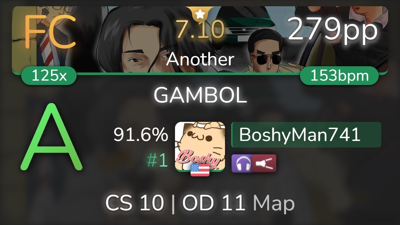 BoshyMan741 | SLAKE - GAMBOL [Another] +NCFL 91.6% {#1 279pp FC} - osu!