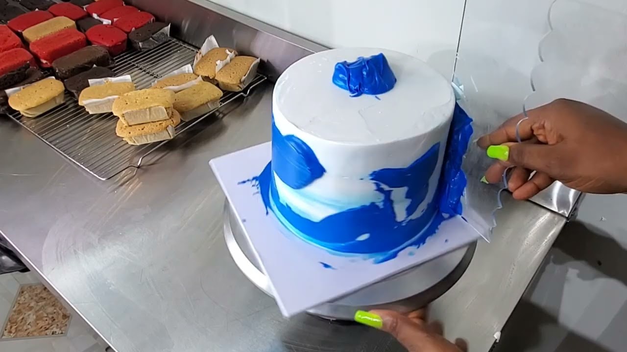 Satisfying Blue and Gold Cake Decorating | Elegant Birthday Cake Design by|How to Decorate Blue Cake