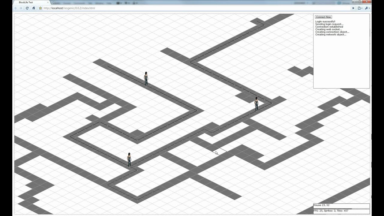 Isogenic Engine: HTML5 Canvas - Path-finding with display paths enabled, zoomed in