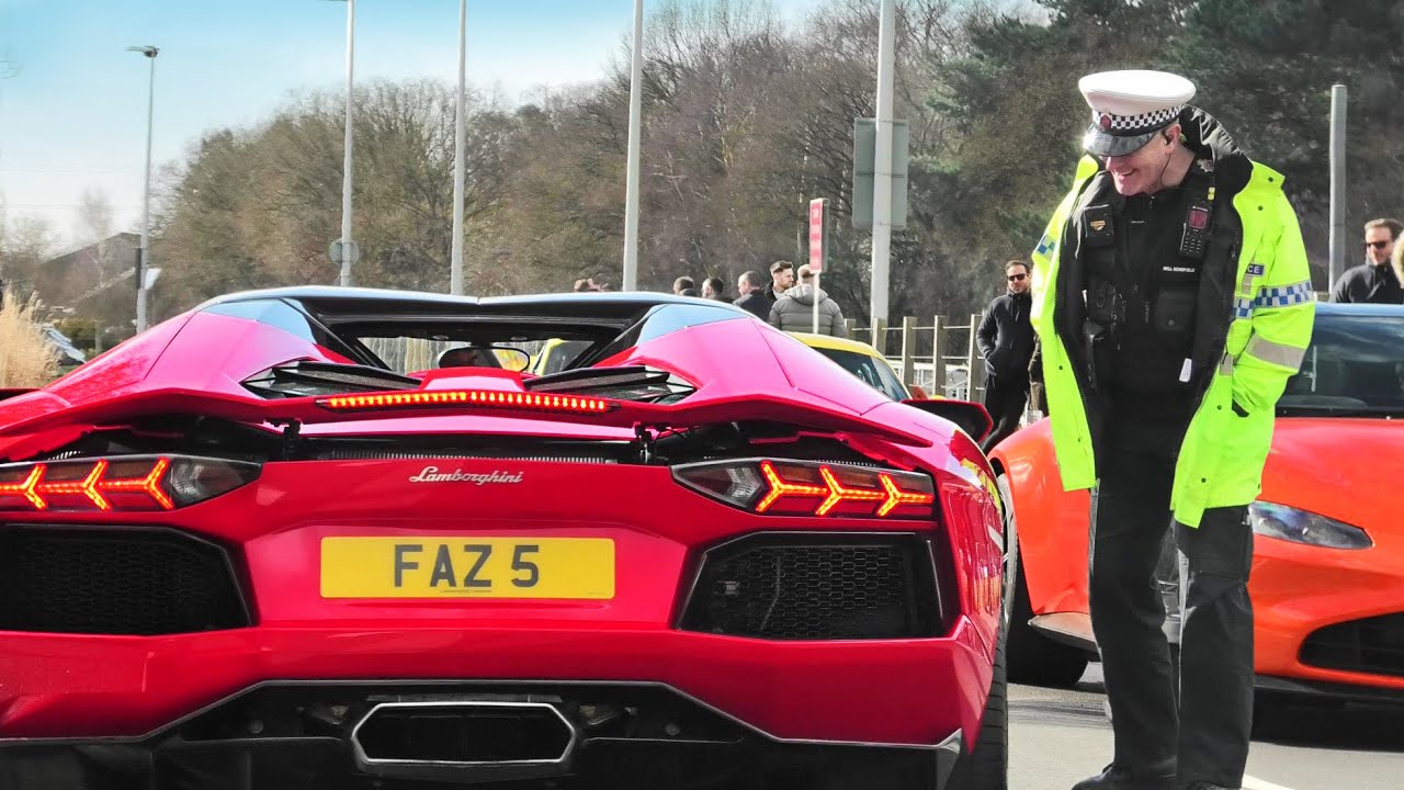 Police vs. NAUGHTY Supercars leaving BUSY Car Meet!