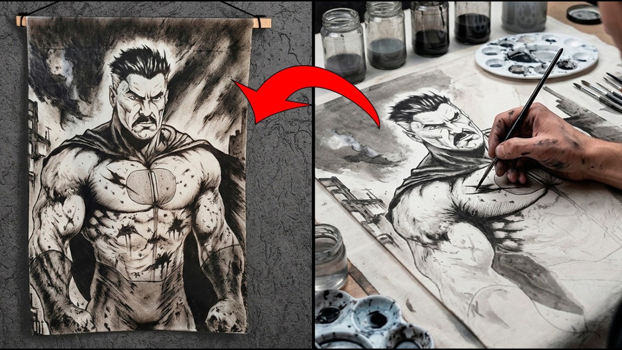 PINTANDO A OMNI-MAN SOBRE TELA RECICLADA
