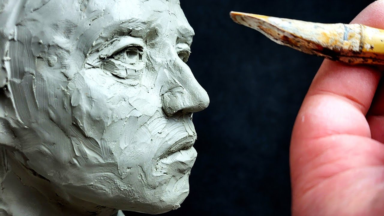 ASMR Sculpting a Realistic Human Head in Clay | Satisfying Relaxing Art | No Talking | Process Video