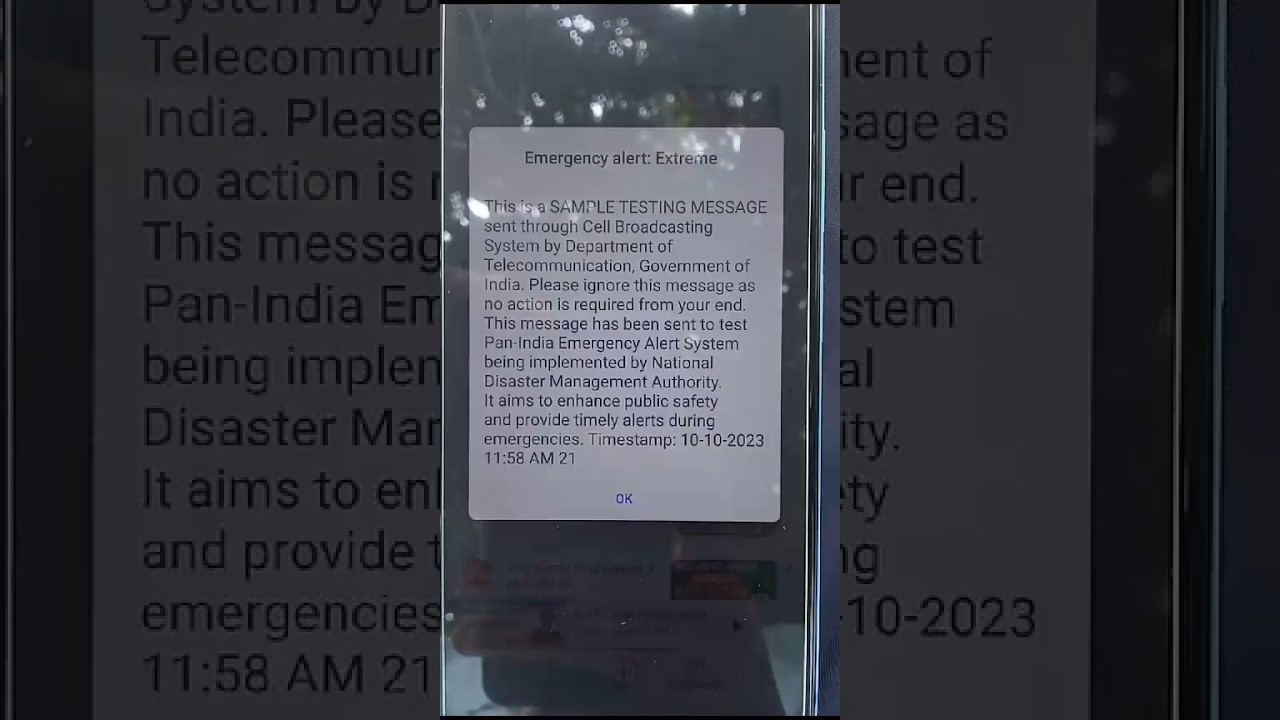 Emergency alert SAMPLE TESTING MESSAGE sent through Cell Broadcasting System by Department
