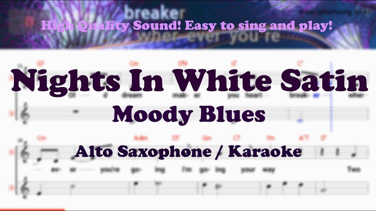 Nights In White Satin - Moody Blues (Alto Saxophone Sheet Music Gm Key / Karaoke / Easy Solo Cover)