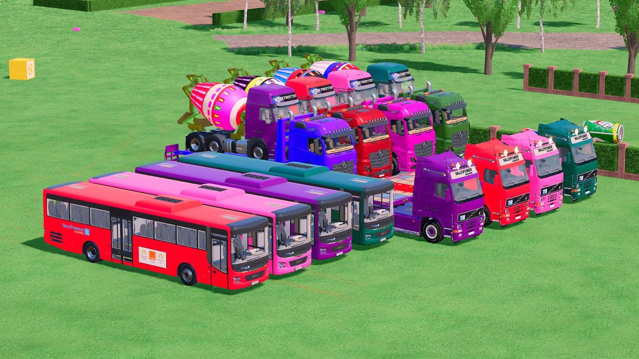 GARAGE WITH COLORS   ALL COLORED A MIXER TRUCKS, VOLVO, MERCEDES, BUS   FS22 #49
