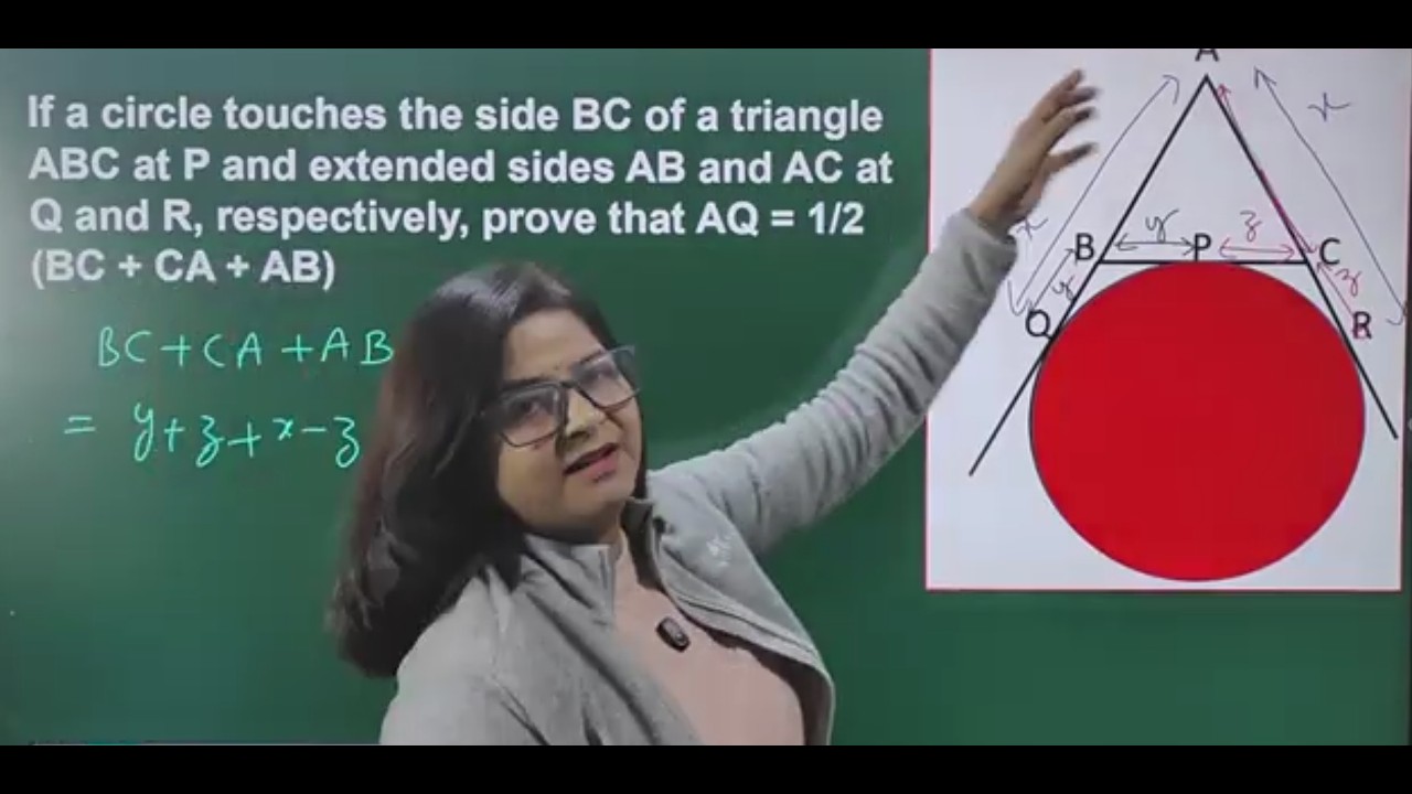 If a circle touches the side BC of a triangle ABC at P and extended sides AB and AC at Q and R,