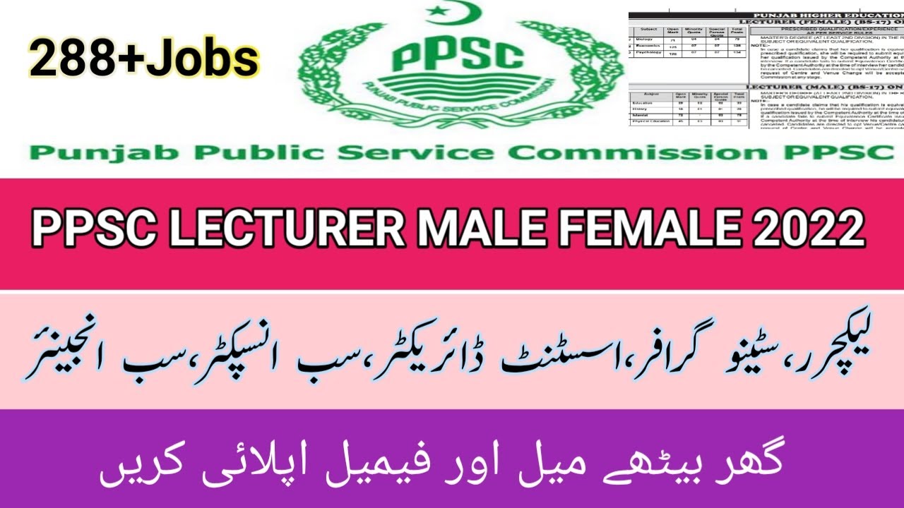 PPSC JOBS 2022|| PPSC LECTURER JOBS 2022|| LECTURER ADVERTISMENT 2022|PPSC APPLY ONLINE