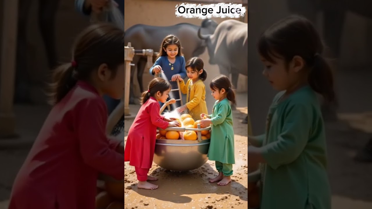 Tiny Village Girls Make GIANT Orange Juice 🍊✨ Punjabi Village Mini Chefs 