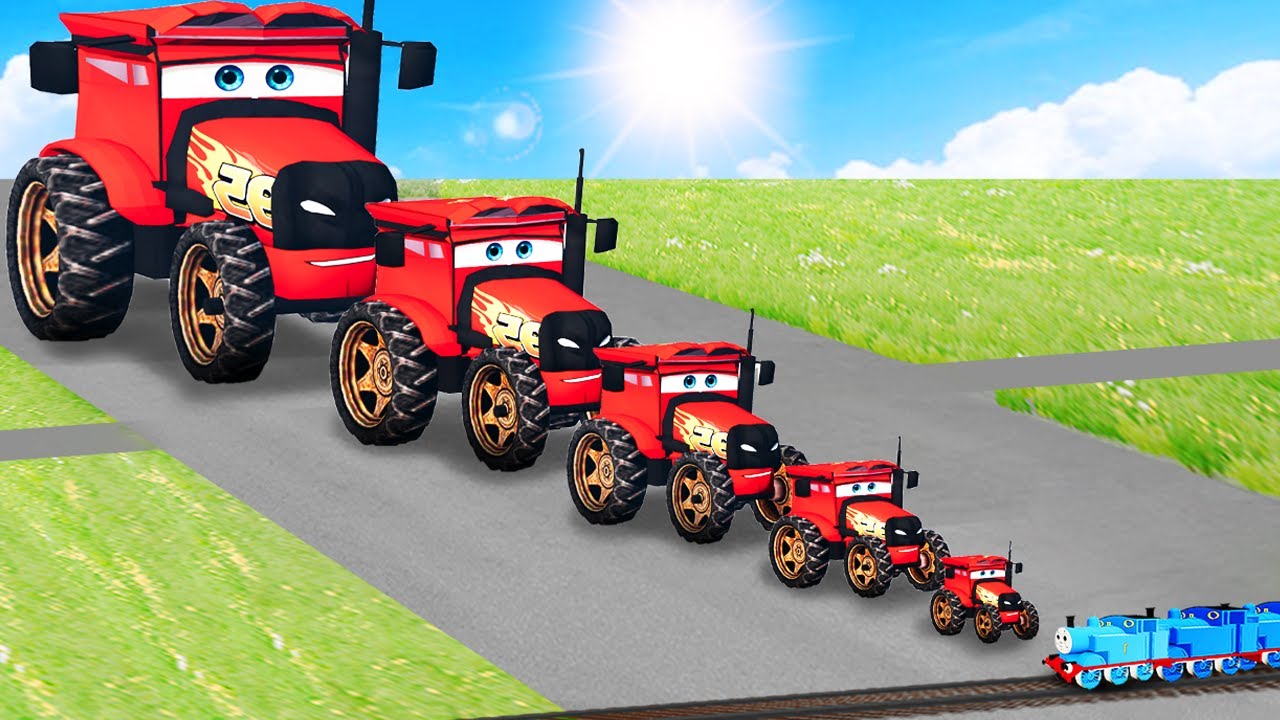 Big & Small: Red Tractors Lightning McQueen vs Thomas Train | BeamNG.drive Gameplay