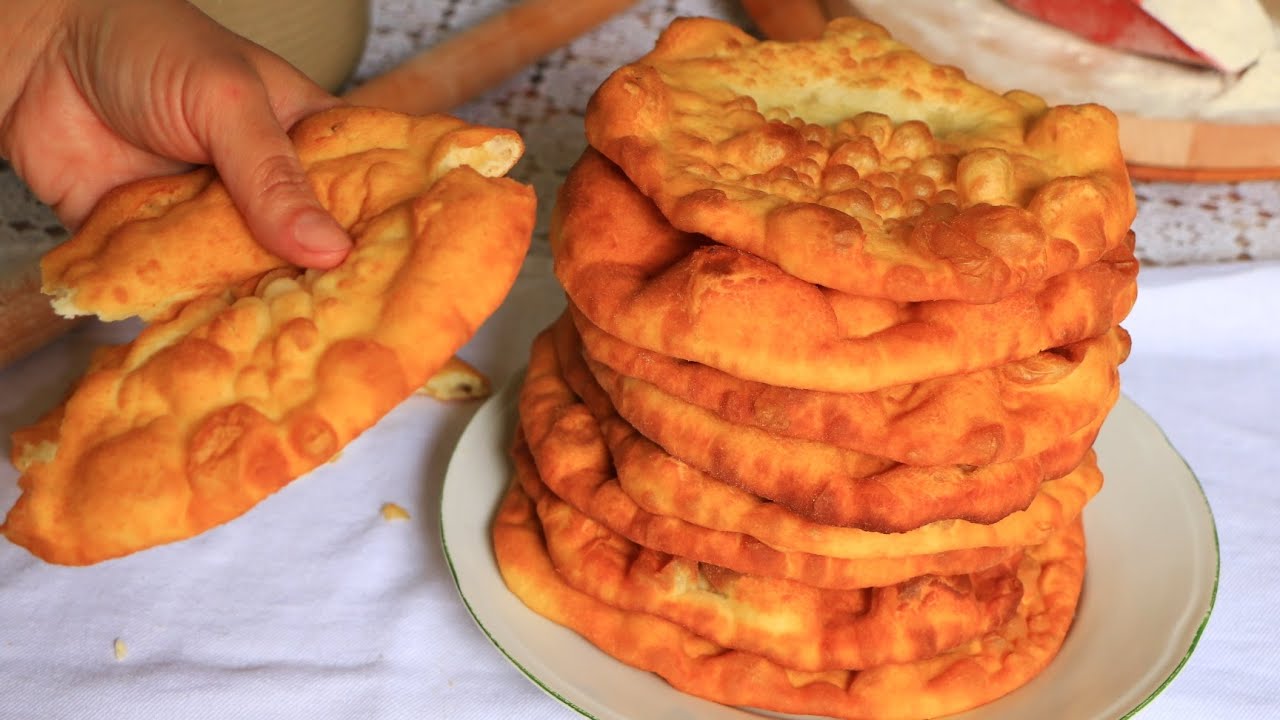 Pržene lepinje bez kvasca ne upijaju ni kap ulja. Sa puno mehurića. Mekike-langoš brzi recept. 4K