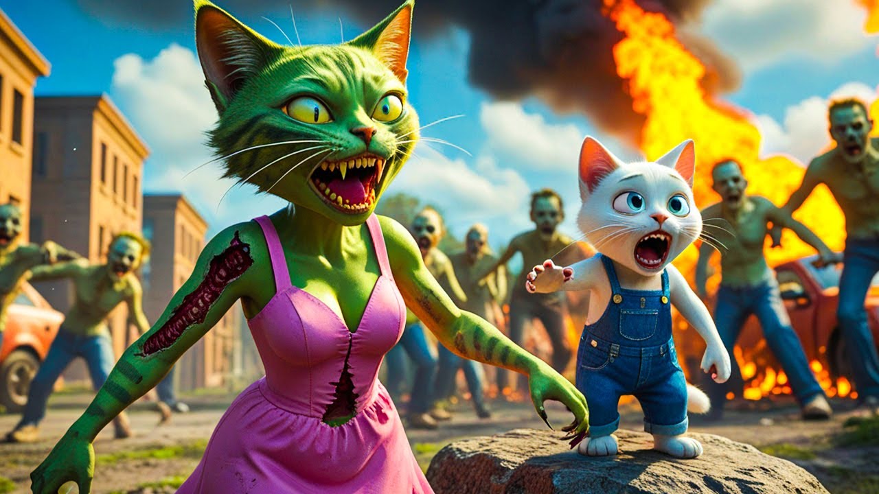 OMG! Pregnant mother cat turns into a zombie but still fights zombies to protect kittens 😱#cat