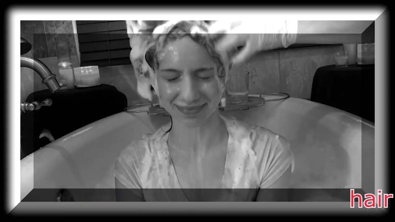 asmr washing my daughters hair in tub with lots of shampoo