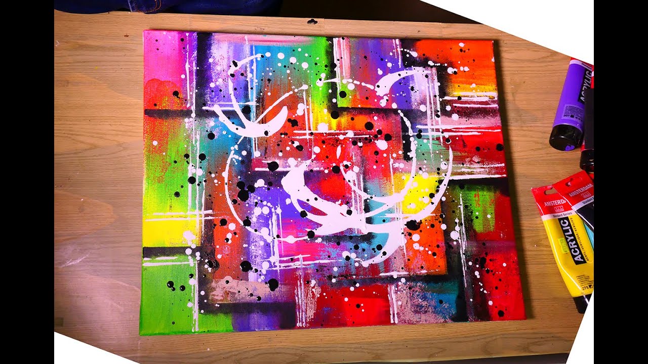 Colorful Abstract Painting Demo / Spreading Acrylic Paints On Canvas / Satisfying Art