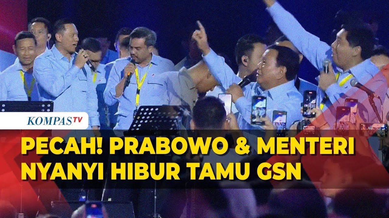 Momen Presiden Prabowo Bareng Menteri Nyanyi Hibur Tamu Acara Gerakan Solidaritas Nasional