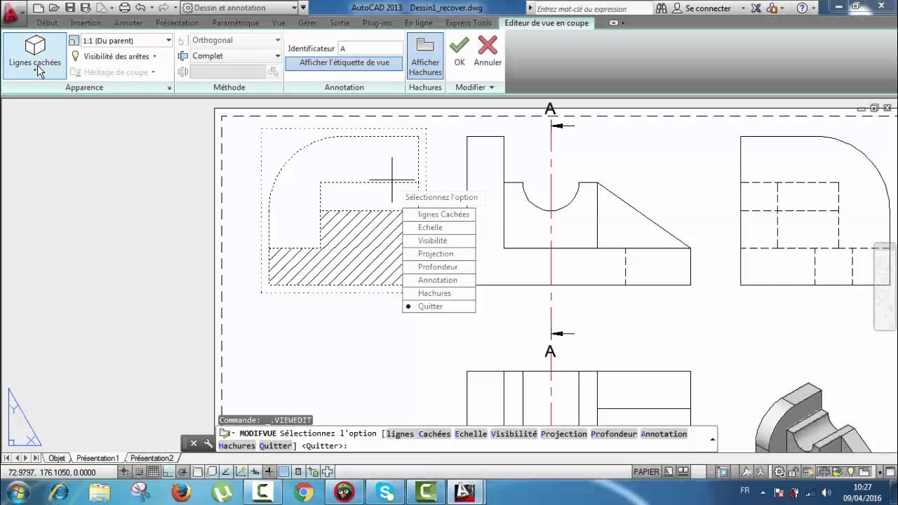 Leçon 3 Autocad :Mise en Plan sur AutoCAD d'une Pièce 3D à partir Espace d'Objet/ORIYANE