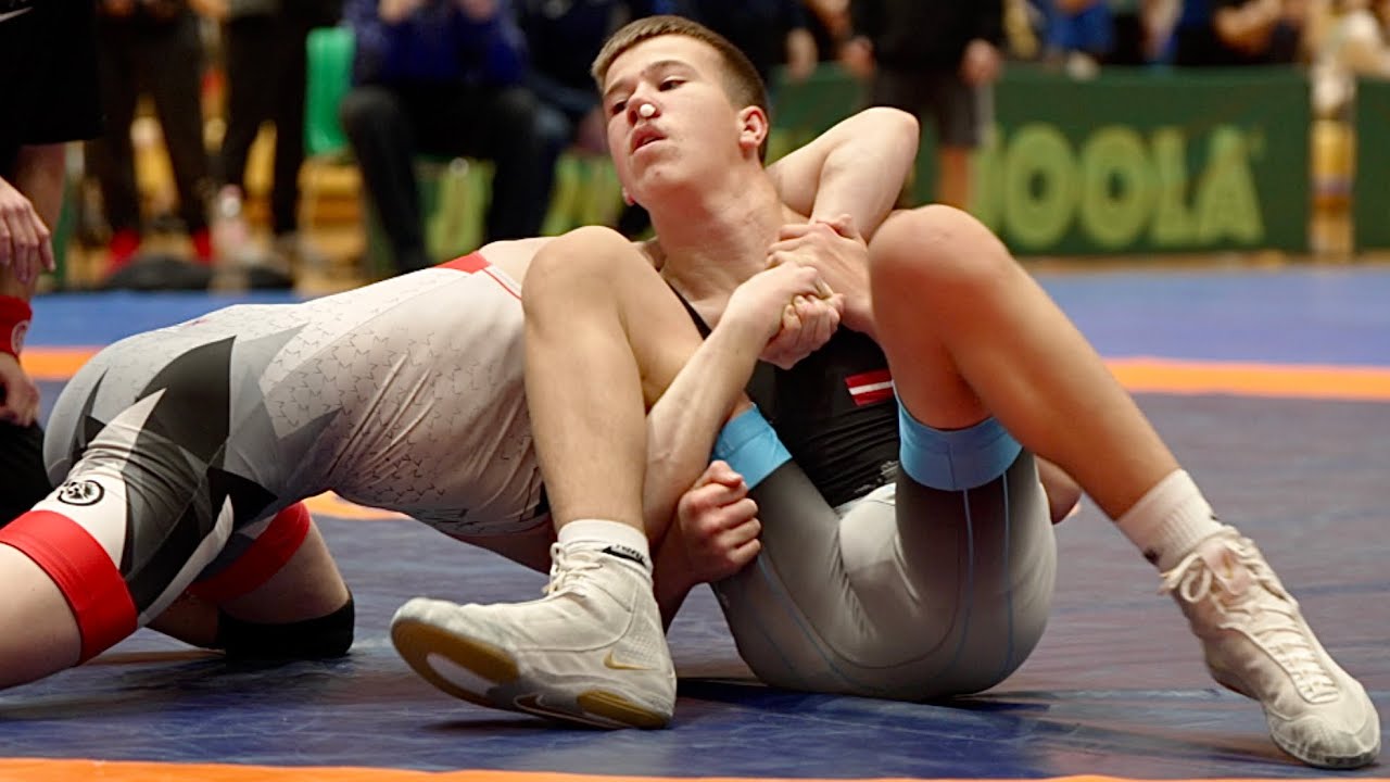 U17 Jegor Bondarenko (EST) vs Armands Licis (LAT) 57kg. Freestyle boys youth wrestling tournament.