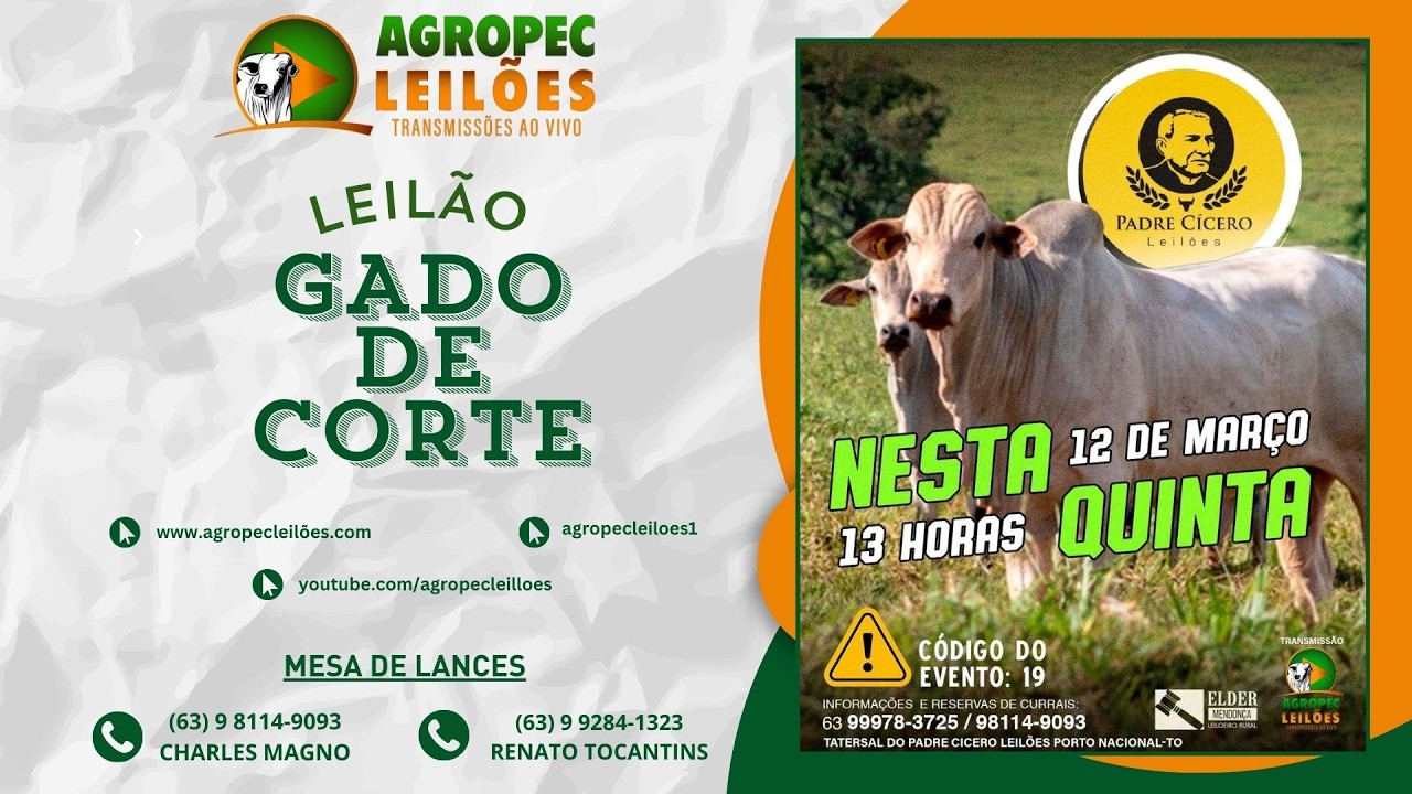 Agropecleiloes.com LEILÃO GADO DE CORTE | PADRE CÍCERO - PORTO NACIONAL-TO 12/03/2026.