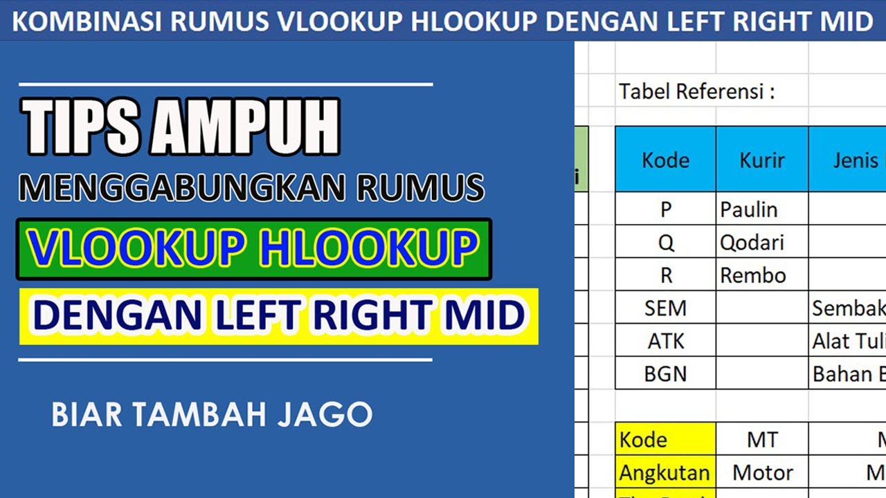 MENGGABUNGKAN RUMUS VLOOKUP HLOOKUP DAN LEFT RIGHT MID - Tips Ampuh