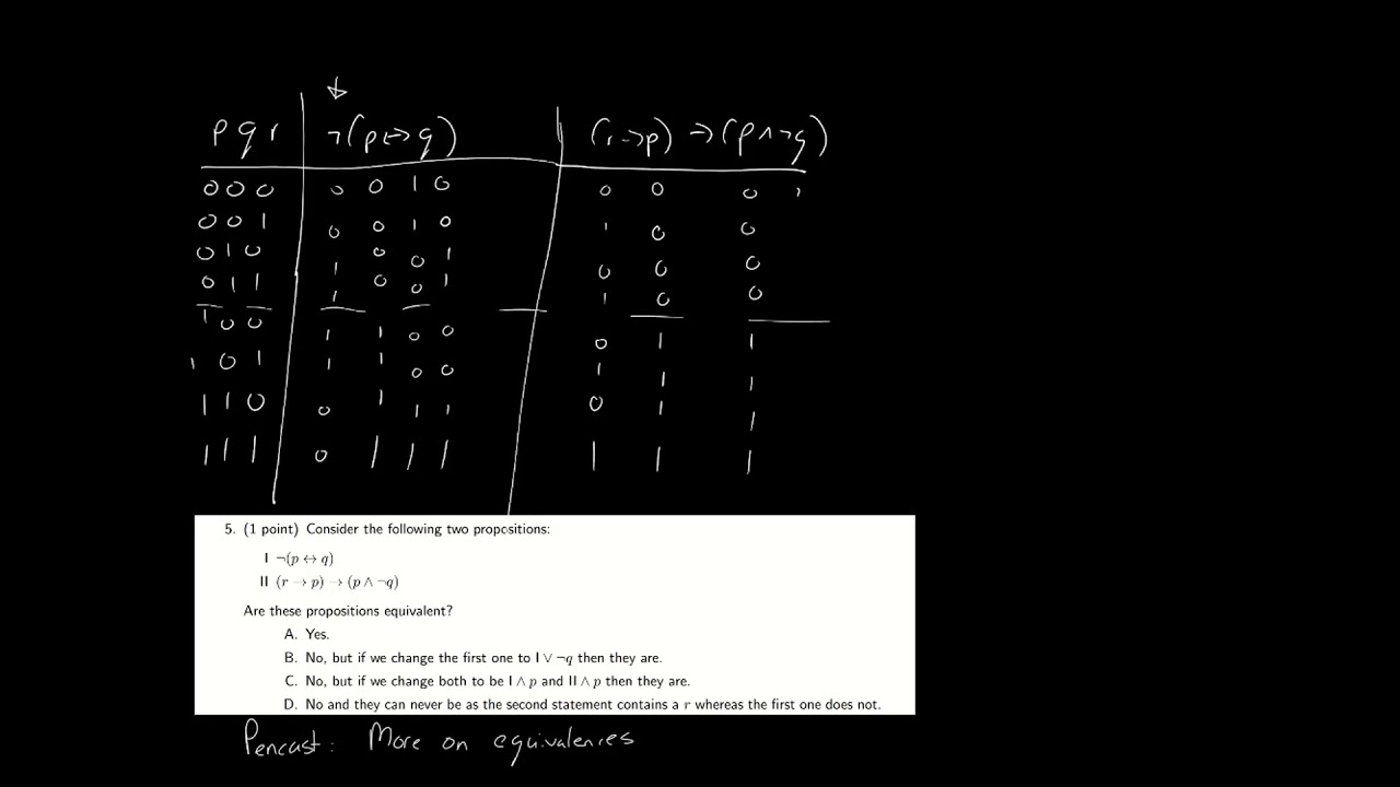 [Old exam question] Equivalence of Propositions