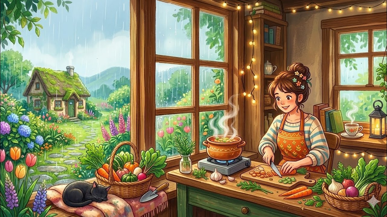 A Cozy Rainy Spring Day 🌧️ | Harvesting Fresh Garden Vegetables & Slow Cooking Life