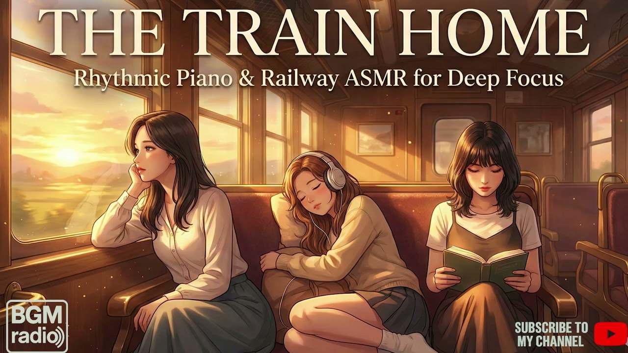 【BGM radio】The Train Home.  Rhythmic Piano & Railway ASMR for Deep Focus