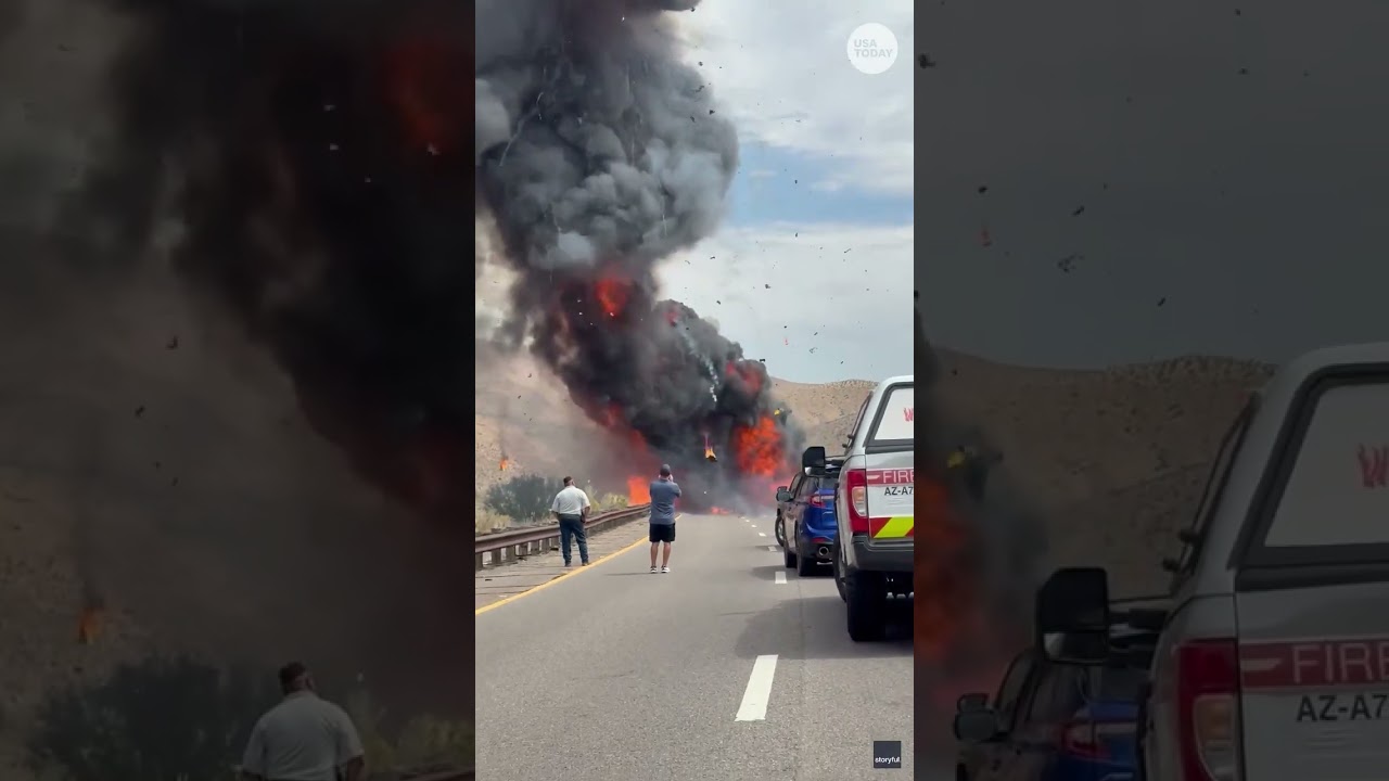 Terrifying vehicle explosion appears to spark large wildfire. See video.