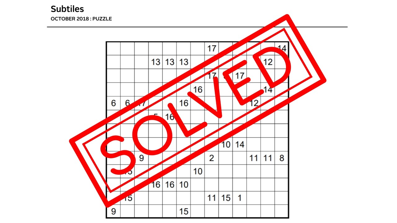 Jane Street October 2018 Puzzle: Subtiles - Solution