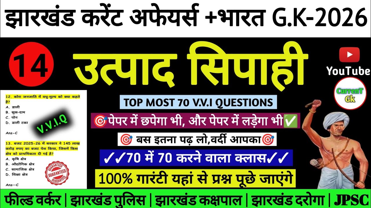 उत्पाद सिपाही परीक्षा 2026//🎯 झारखंड करेंट अफेयर्स |Most Expected Question | Excise Constable🔥