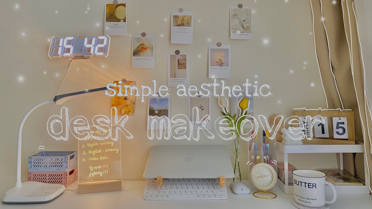 aesthetic desk makeover 🌿🌷minimalist setup, korean inspired & mini stationery haul #deskmakeover