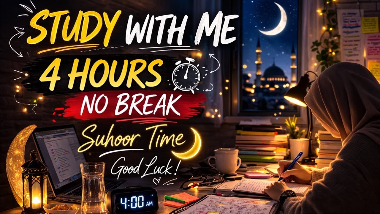 4-Hour Study With Me 🌙 | Suhoor Session | Focus & Motivation (No Break)