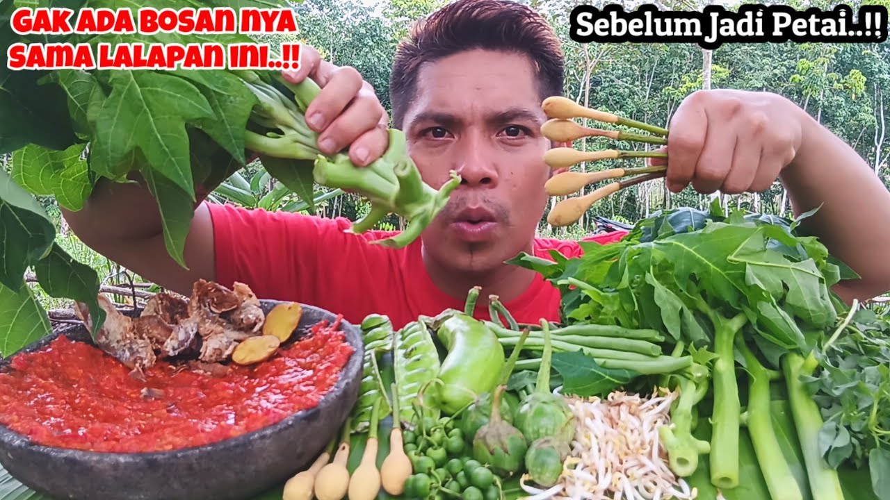 MAKAN BENDUL PETE BATANG PEPAYA LEUNCA IKAN ASIN KRISPY SAMBEL TERASI#MUKBANG
