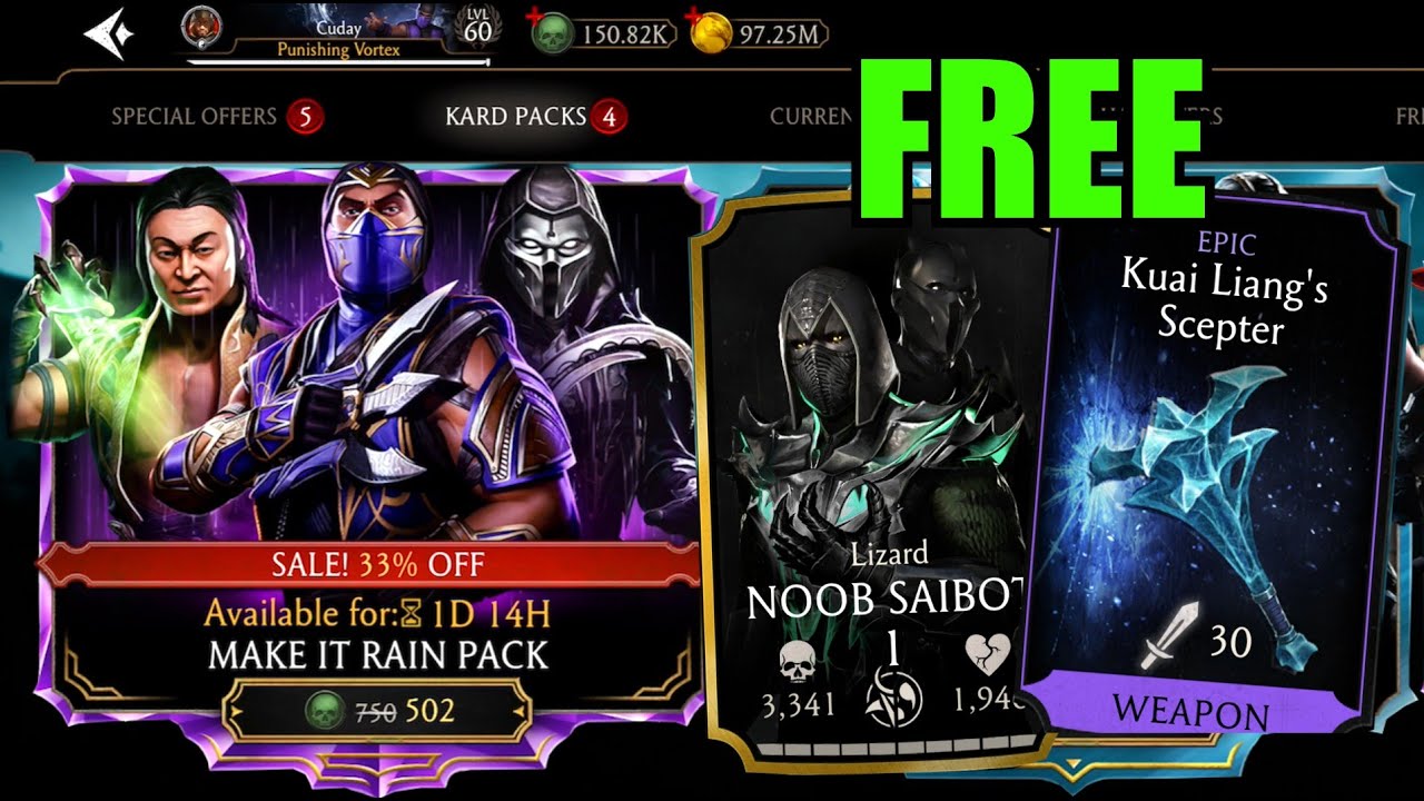 FREE LIN KUEI Gear & LIZARD Noob Saibot? MK Mobile Make it Rain Pack Opening Christmas Celebration!