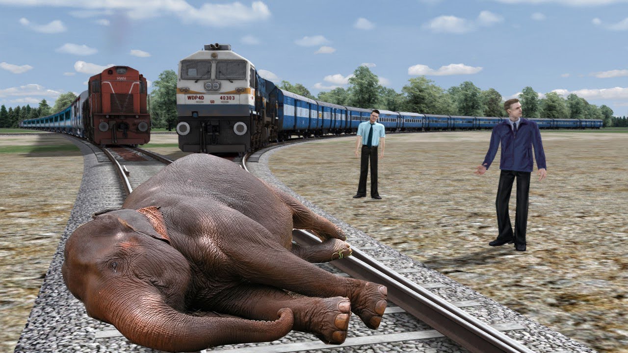 Two TRAINS vs ELEPHANT :-: Stops the Train -:- Train simulator