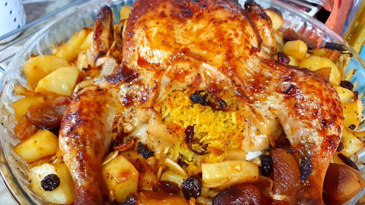 אורז ועוף חגיגי ממולא עם אורז ופירות יבשים Chicken and basmati rice