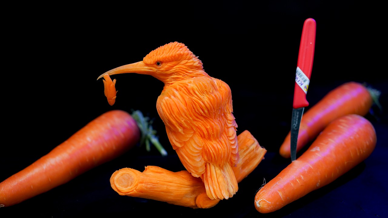 How to make  King Fisher Bird out of Carrot | AV Vegetable Carving Art
