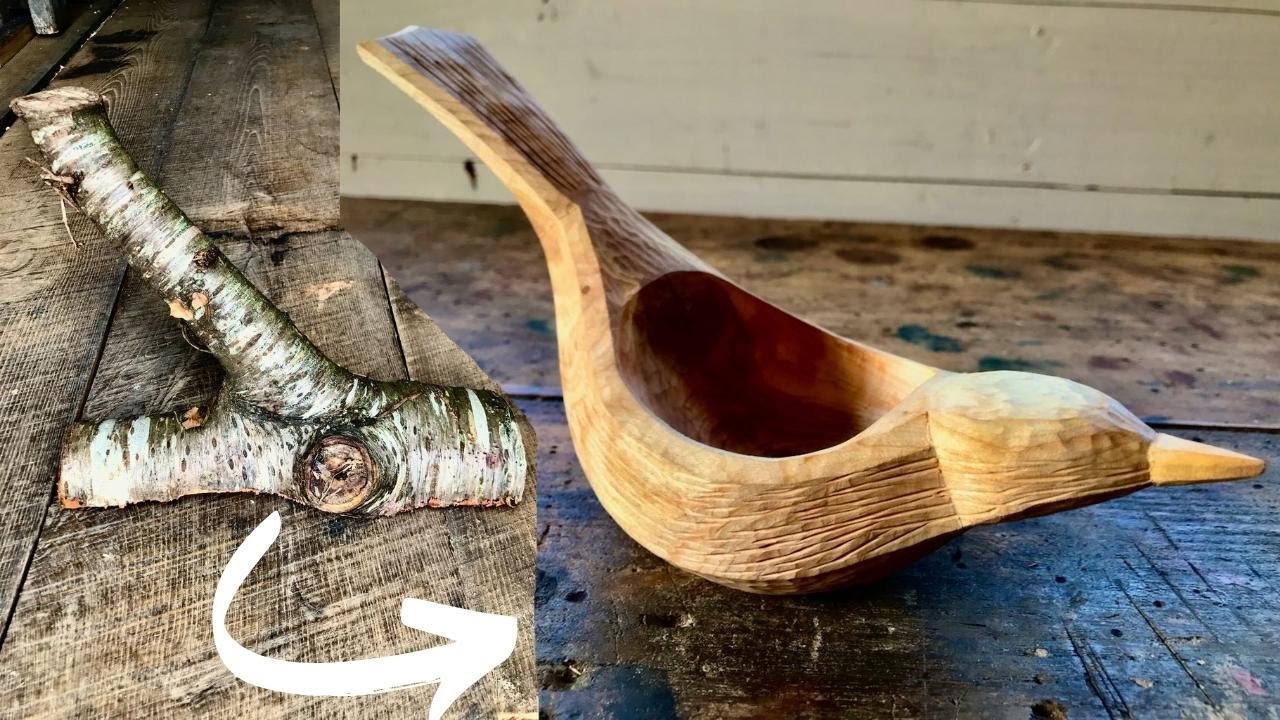 J'ai sculpté un oiseau à la hache et au couteau