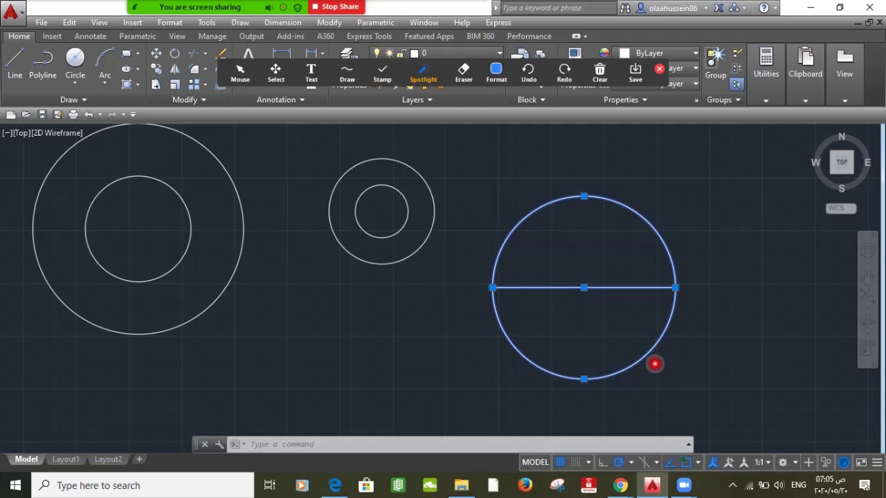 المرحله الاولى/الرسم الهندسي/AutoCAD circule 1