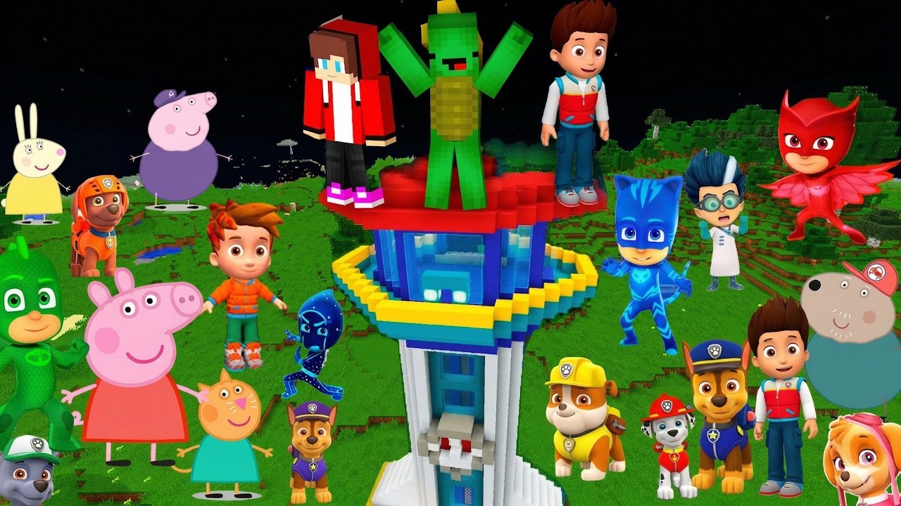 Scary Peppa Pig family EXE and PJ MASKS vs Paw Patrol House jj and mikey in Minecraft - Maizen