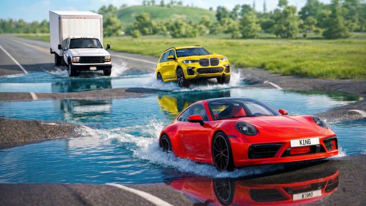 Cars vs Water Potholes Challenge #4 in BeamNG Drive!