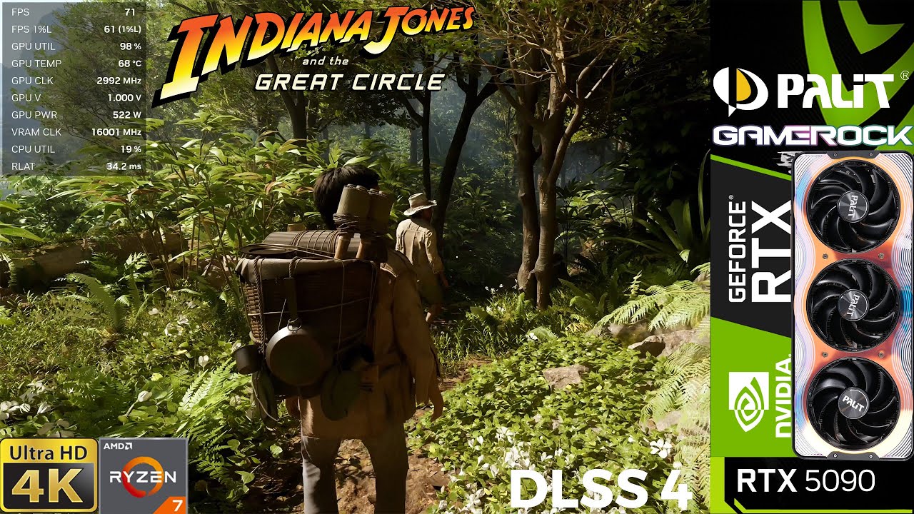 Indiana Jones The Great Circle, Path Tracing, MFG X4, DLSS 4 | RTX 5090 | R7 9800X3D 5.6GHz