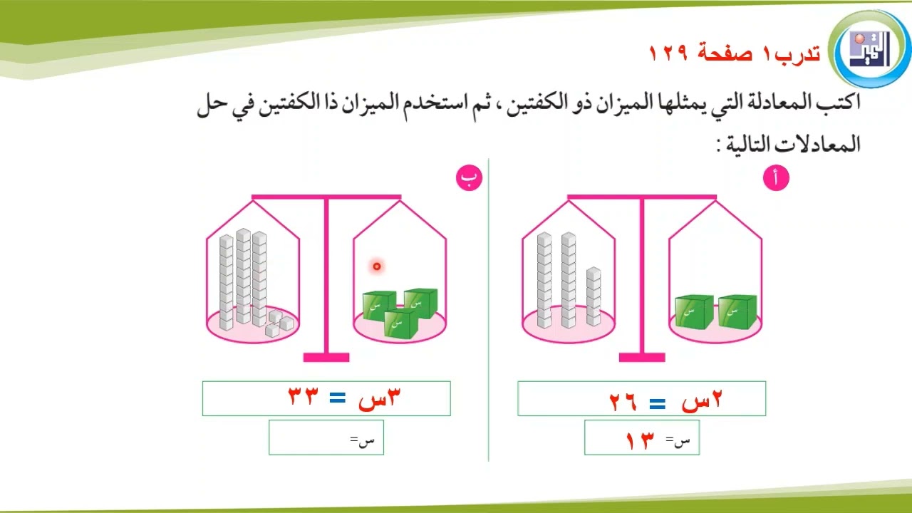الصف السادس الرياضيات الدرس الأول حل معادلات تتضمن عملية ضرب وقسمة