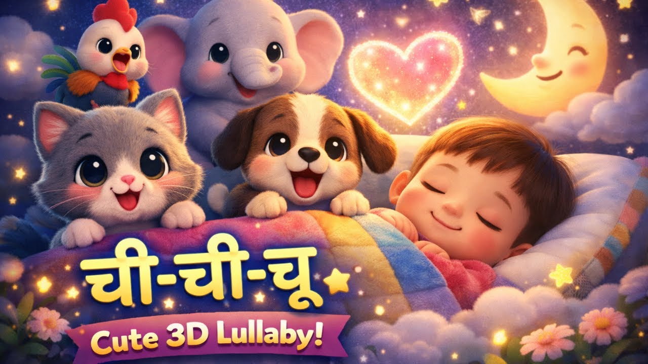 🌙 ची-ची-चू | Cute 3D Animal Lullaby for Babies & Toddlers | Sleepy Time Nursery Rhyme 🐱🐶🐘