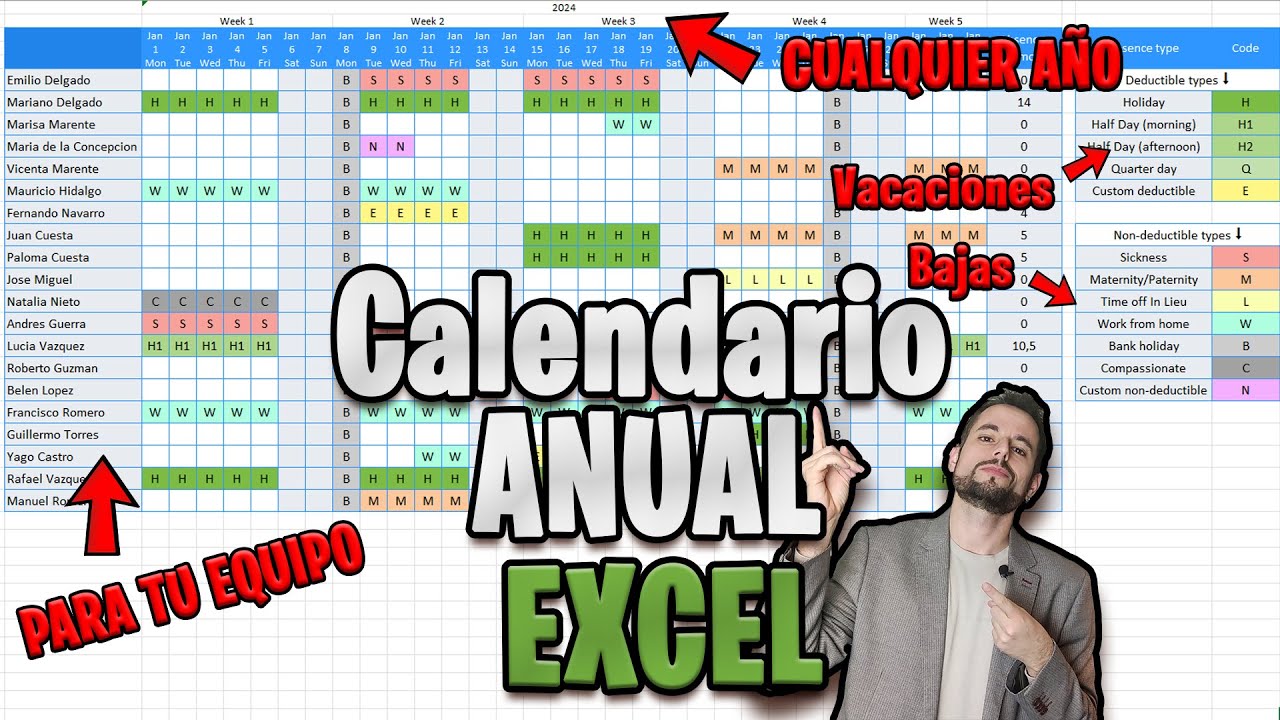 📅 Calendario anual Excel para equipos 📅