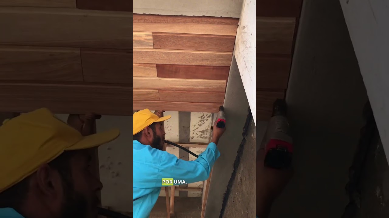 FORRO DE MADEIRA, COMO FAZER FORRO, FORRO COM LED, FORRO ENVERNIZADO, FACHADA #shorts