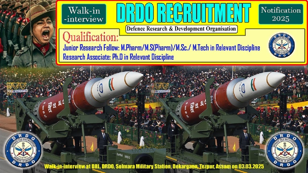 DRL-DRDO Junior Research Fellow and Research Associate Recruitment 2025 || DRDO Job Notification