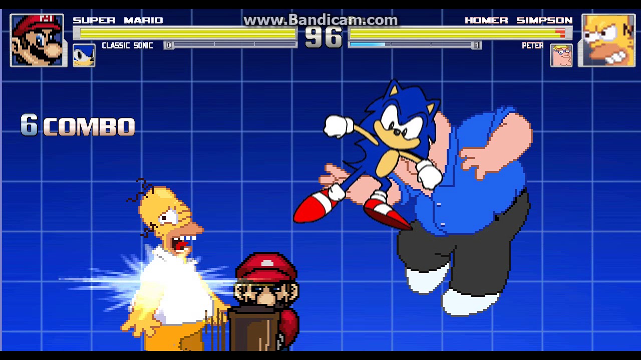 mugen battle mario and sonic vs homer simpson and peter griffin