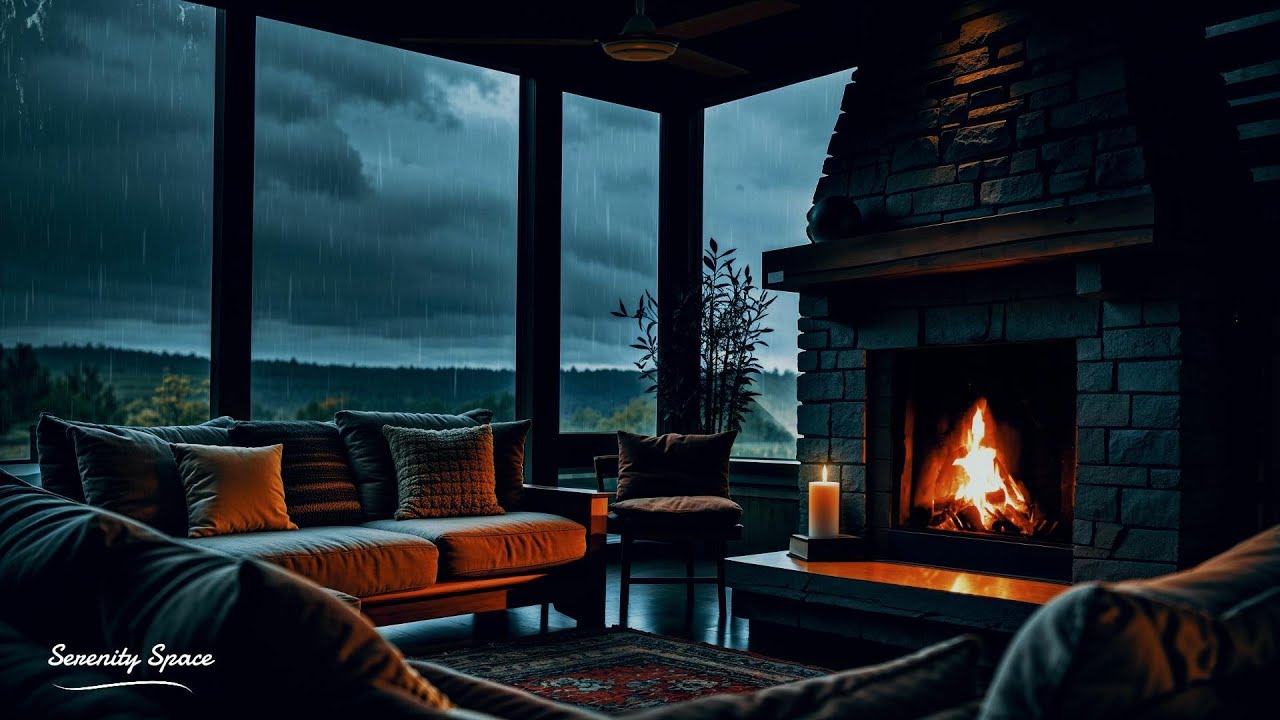 Rain Outside, Fire Inside | Relaxing Cabin Fireplace for Deep Sleep