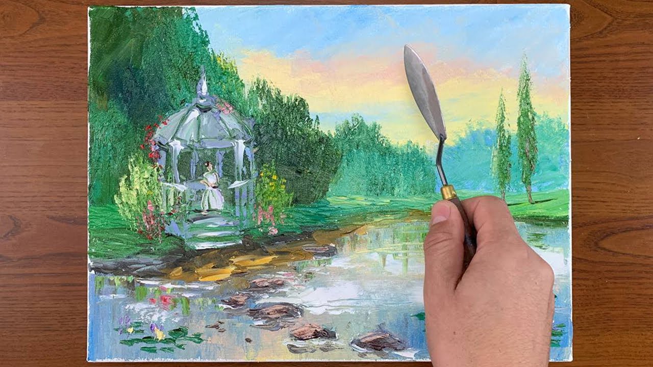 How to Draw Lady in The Gazebo | Acrylic Painting