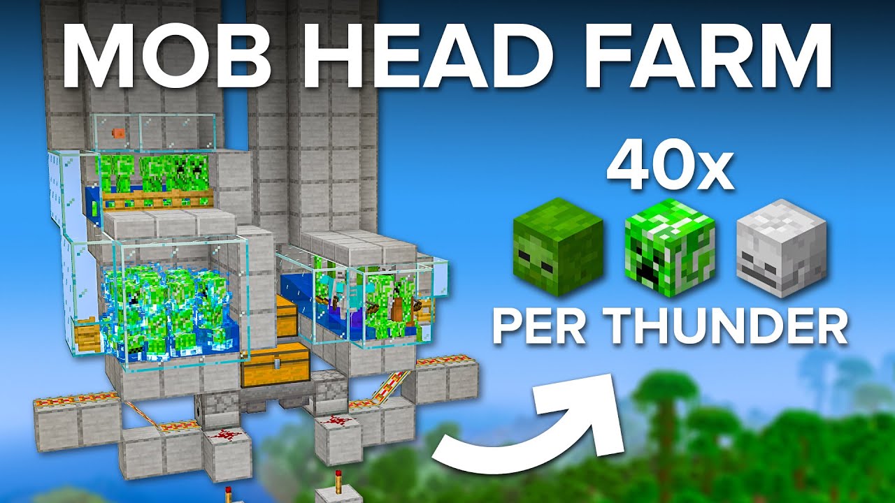 Minecraft 1.21+ Easy Mob Head Farm - 40 Per Thunderstorm
