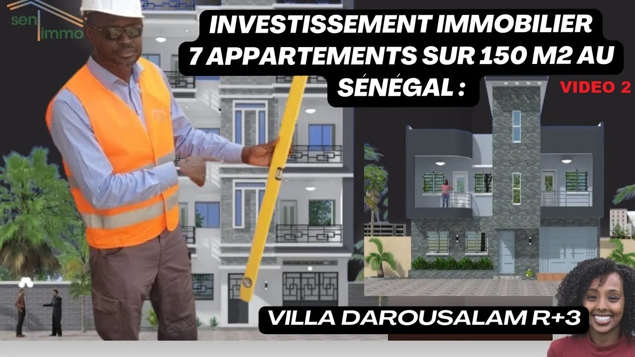 Investissement immobilier 7 appartements sur 150 m² au Sénégal : Villa DarouSalam R+3+T (Video2)